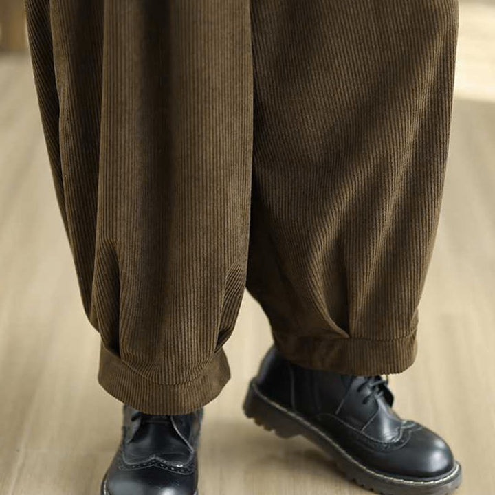 Buddha Stones冬用 無地 アンクル丈 シンプルデザイン レディース コーデュロイ ハーレムパンツ ポケット付き - image 22