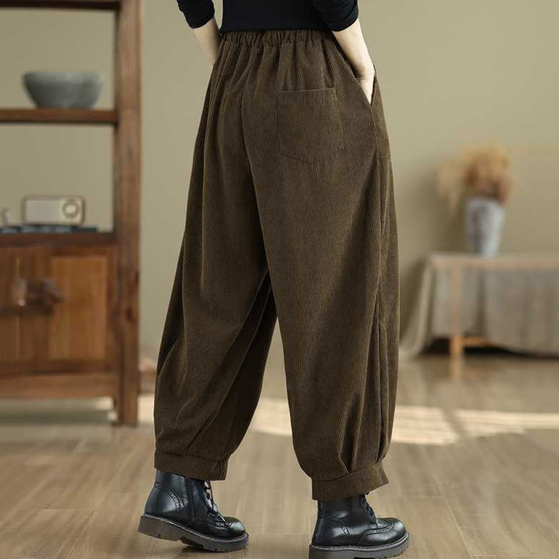 Buddha Stones冬用 無地 アンクル丈 シンプルデザイン レディース コーデュロイ ハーレムパンツ ポケット付き - image 16