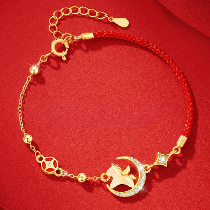 Buddha Stones和田翡翠 午年 925スターリングシルバー ジルコン 豊穣 レッドロープブレスレット - image 1