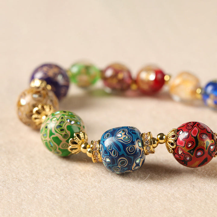 Buddha Stones、カラフルな琉璃ガラス、白檀、ひょうたんビーズ、漆工芸ブレスレット - image 2