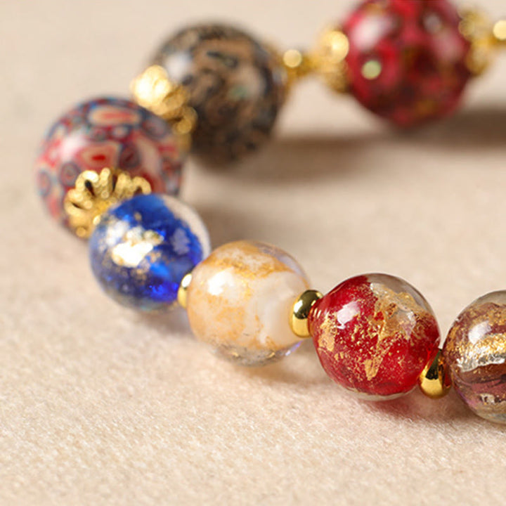 Buddha Stones、カラフルな琉璃ガラス、白檀、ひょうたんビーズ、漆工芸ブレスレット - image 3