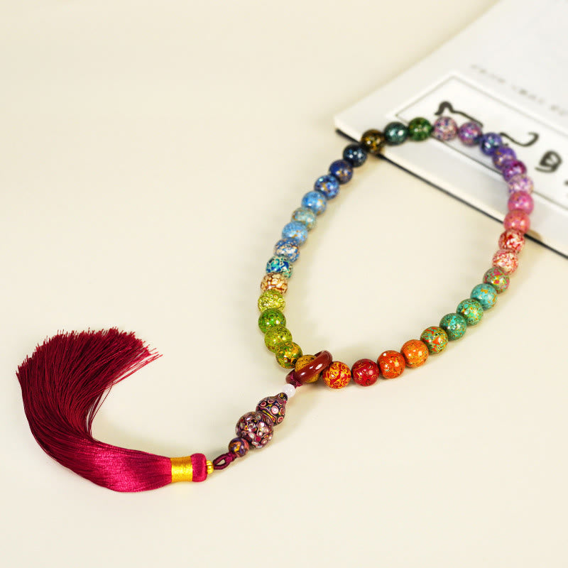 Buddha Stones黒檀漆工芸 ひょうたんビーズ タッセル良縁祈願ブレスレット - image 1