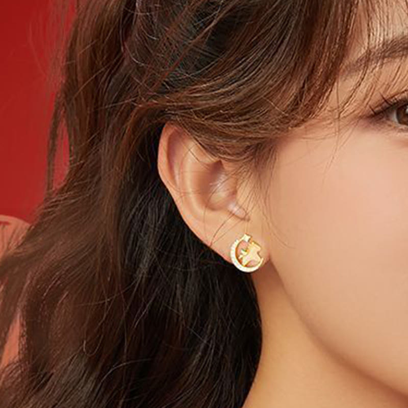 Buddha Stones午年 和田翡翠 925スターリングシルバー 月 ジルコン 豊穣 イヤリング - image 4