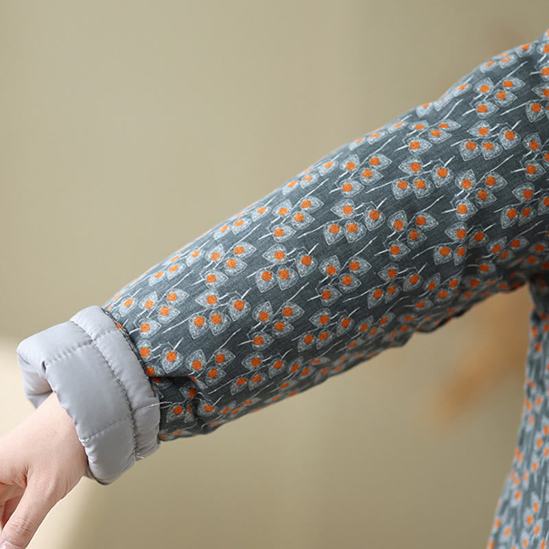 Buddha Stones冬用 カエルボタン 花柄 長袖 レディース 厚手 コットン ジャケット ポケット付き - image 7