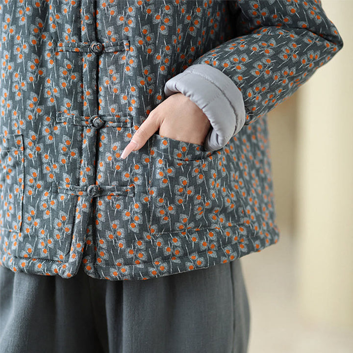 Buddha Stones冬用 カエルボタン 花柄 長袖 レディース 厚手 コットン ジャケット ポケット付き - image 8