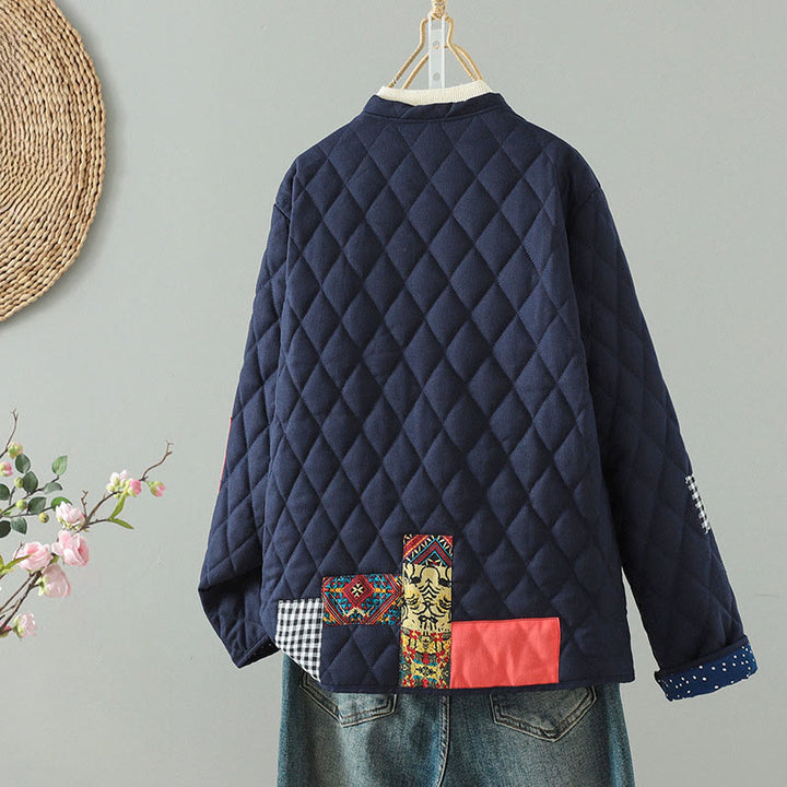 Buddha Stonesエスニック フロッグボタン パッチワーク レディース 厚手コットン 長袖ジャケット ポケット付き - image 6