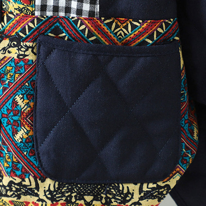 Buddha Stonesエスニック フロッグボタン パッチワーク レディース 厚手コットン 長袖ジャケット ポケット付き - image 11