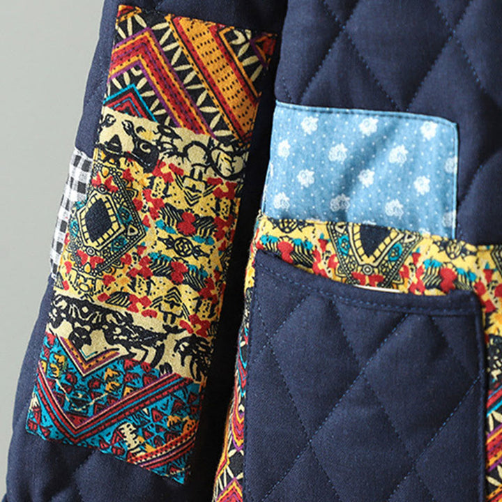 Buddha Stonesエスニック フロッグボタン パッチワーク レディース 厚手コットン 長袖ジャケット ポケット付き - image 10