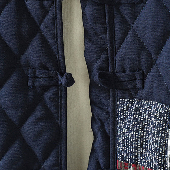 Buddha Stonesエスニック フロッグボタン パッチワーク レディース 厚手コットン 長袖ジャケット ポケット付き - image 2