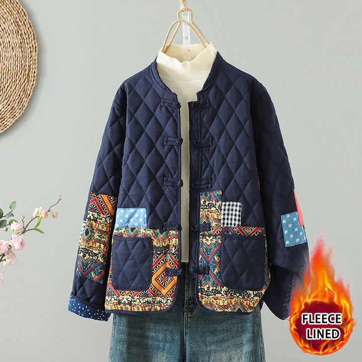 Buddha Stonesエスニック フロッグボタン パッチワーク レディース 厚手コットン 長袖ジャケット ポケット付き - 黄色の花柄 - US8-10，UK/AU12-14，EU40-42 (2XL) - image 5