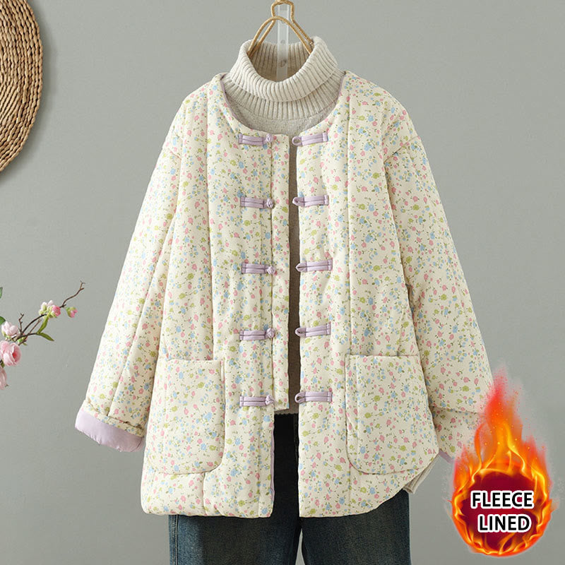 Buddha Stonesボタンデザイン 花柄 レディース コットン 長袖 厚手 ジャケット ポケット付き - コーンシルク - US8-10，UK/AU12-14，EU40-42 (2XL) - image 0