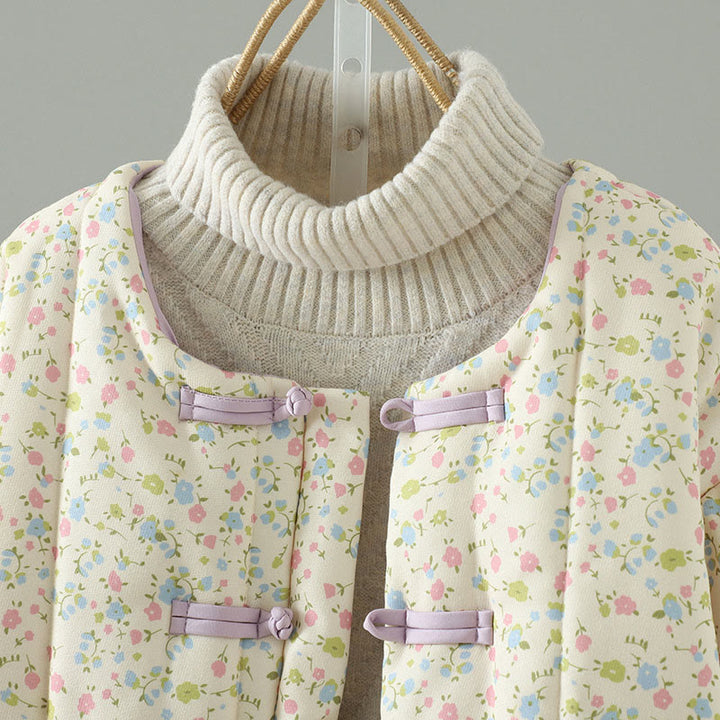 Buddha Stonesボタンデザイン 花柄 レディース コットン 長袖 厚手 ジャケット ポケット付き - image 2