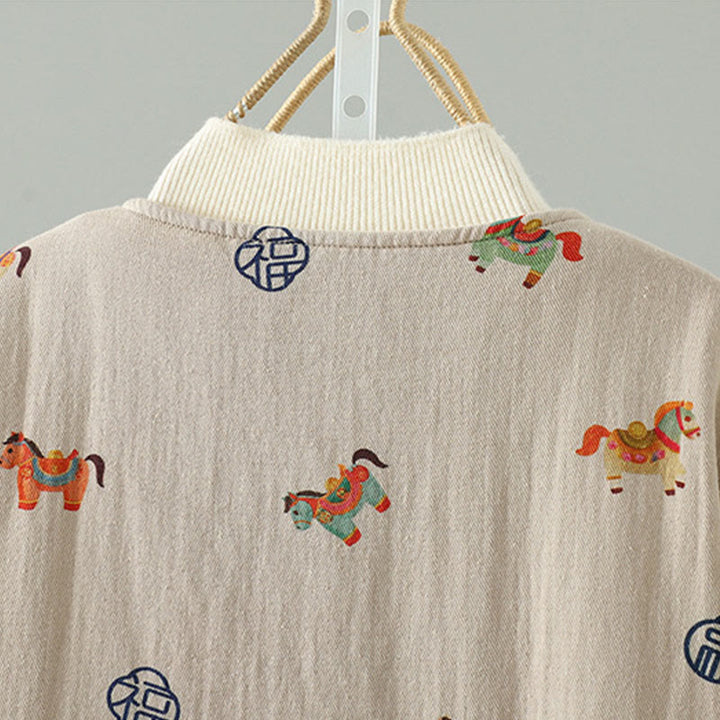 Buddha Stones馬福キャラクター柄カエルボタンデザインレディースコットン長袖厚手ジャケット - image 6