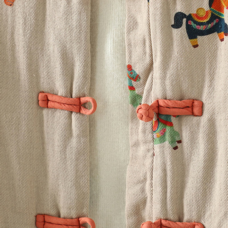 Buddha Stones馬福キャラクター柄カエルボタンデザインレディースコットン長袖厚手ジャケット - image 9