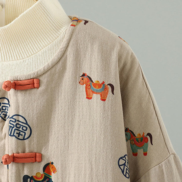 Buddha Stones馬福キャラクター柄カエルボタンデザインレディースコットン長袖厚手ジャケット - image 10