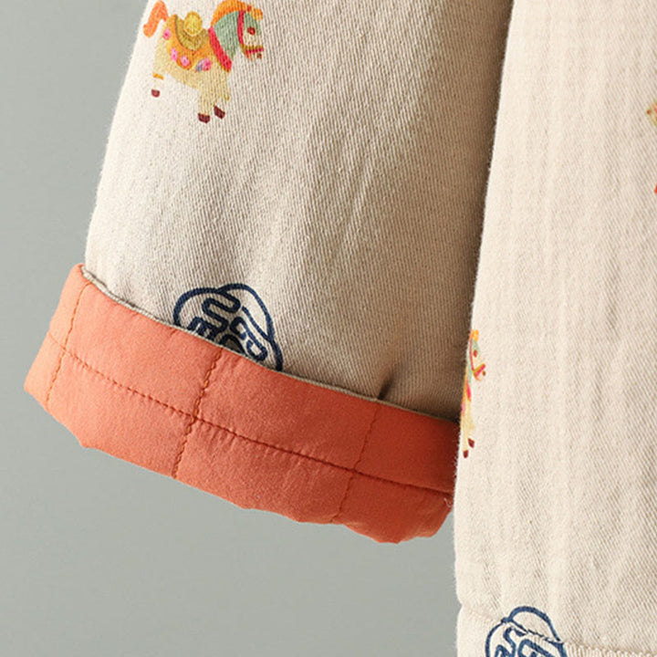 Buddha Stones馬福キャラクター柄カエルボタンデザインレディースコットン長袖厚手ジャケット - image 15