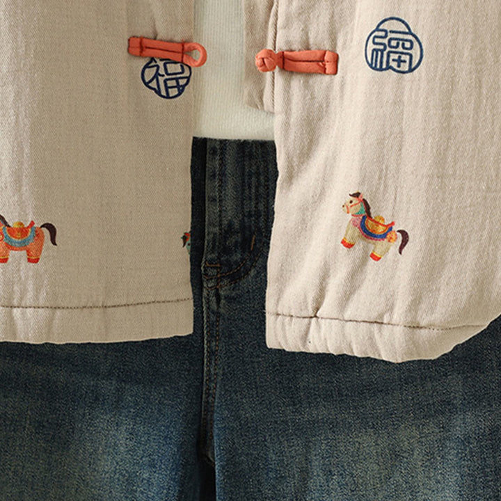 Buddha Stones馬福キャラクター柄カエルボタンデザインレディースコットン長袖厚手ジャケット - image 18