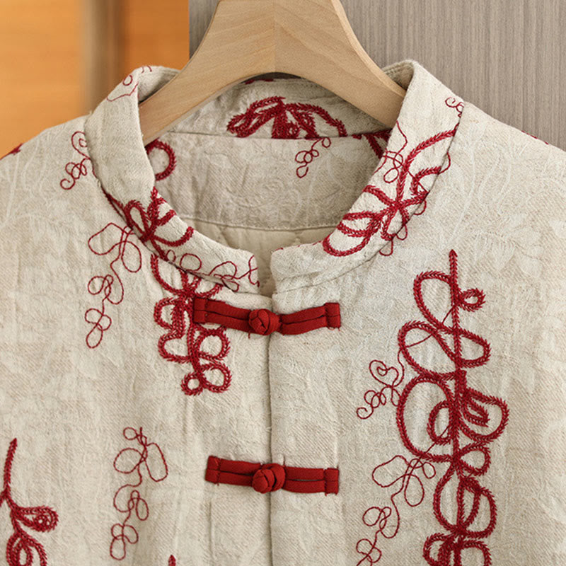 Buddha Stonesレディース 冬用 長袖 スタンドカラー フロッグボタン コットンパッド入り ポケット付きジャケット - image 1