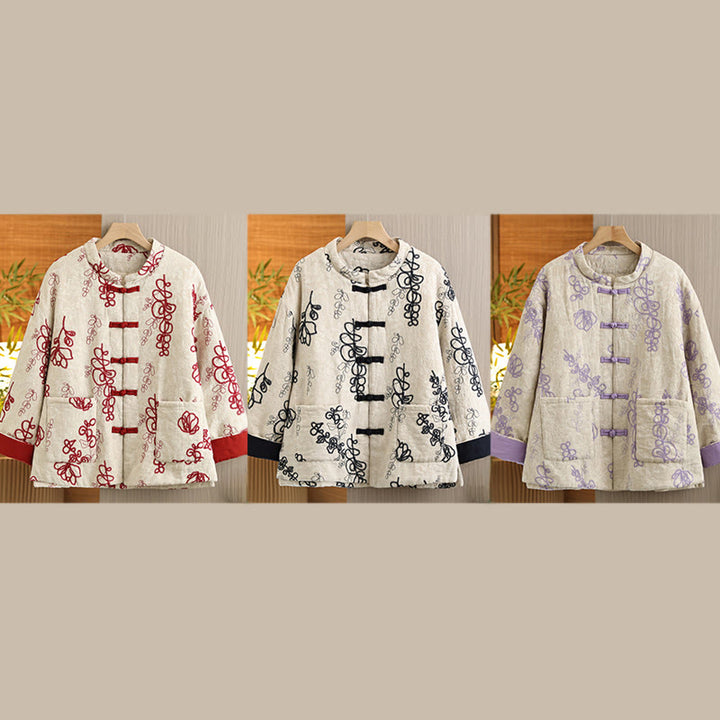 Buddha Stonesレディース 冬用 長袖 スタンドカラー フロッグボタン コットンパッド入り ポケット付きジャケット - image 27