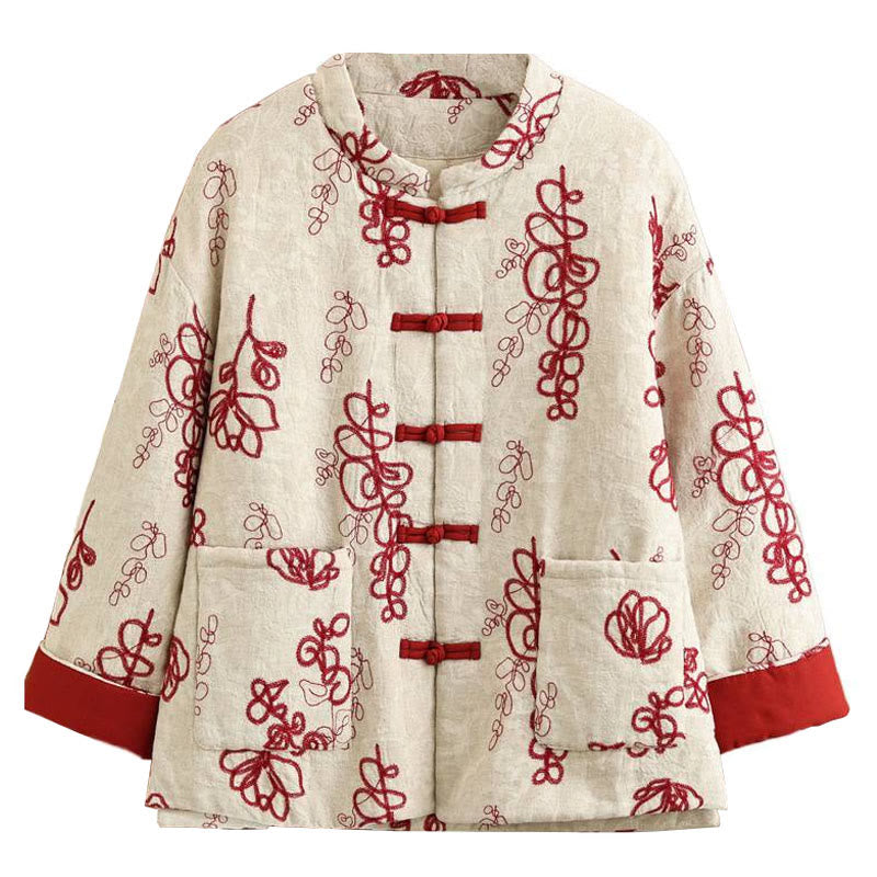 Buddha Stonesレディース 冬用 長袖 スタンドカラー フロッグボタン コットンパッド入り ポケット付きジャケット - image 6