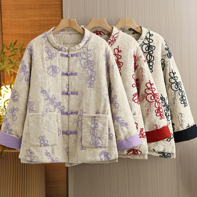 Buddha Stonesレディース 冬用 長袖 スタンドカラー フロッグボタン コットンパッド入り ポケット付きジャケット - image 26