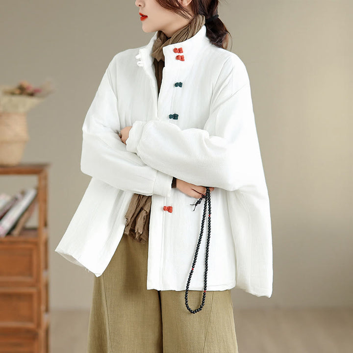Buddha Stonesレディース 冬用 中国風フロッグボタン 長袖 コットン 厚手ジャケット ポケット付き - 白 - US14、 UK/AU18、 EU46 (2XL) - image 12