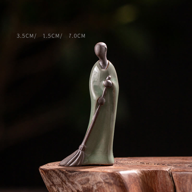 Buddha Stones小さな無形の仏掃除僧 陶器像 家の装飾 3.5*1.5*7cm - 仏像 3.5×1.5×7cm - image 0