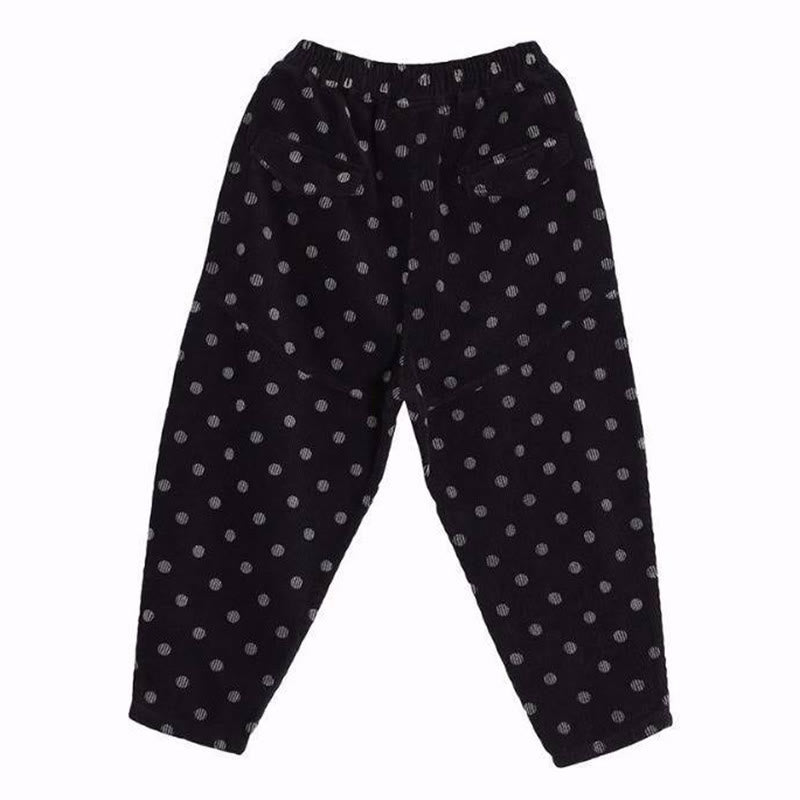 Buddha Stonesレディース 秋冬通勤プリント ドット柄 コーデュロイ ハーレムパンツ ポケット付き - image 19