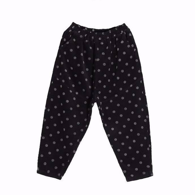 Buddha Stonesレディース 秋冬通勤プリント ドット柄 コーデュロイ ハーレムパンツ ポケット付き - image 18