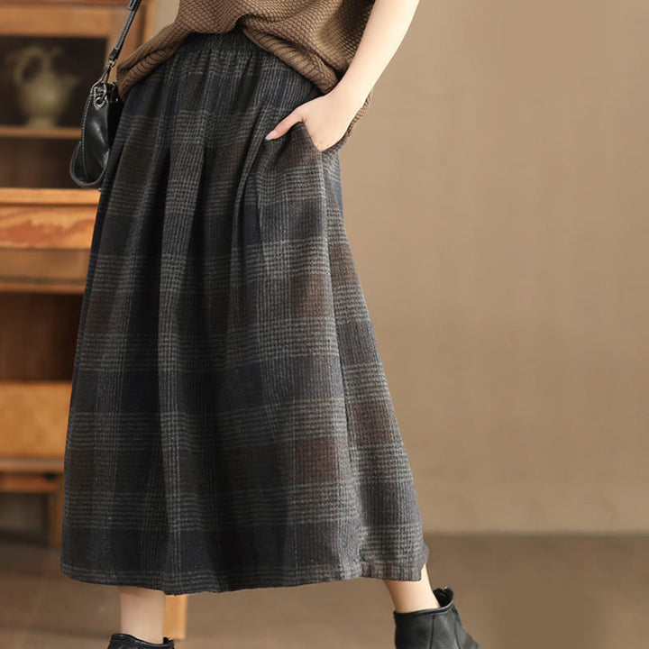 Buddha Stonesレディース 冬用 チェック柄 コットン サーマル 7-8丈 スカート ポケット付き - image 17