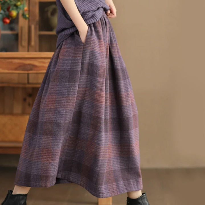 Buddha Stonesレディース 冬用 チェック柄 コットン サーマル 7-8丈 スカート ポケット付き - ミディアムオーキッド - US6、 UK/AU10、 EU38 (XL) - image 0