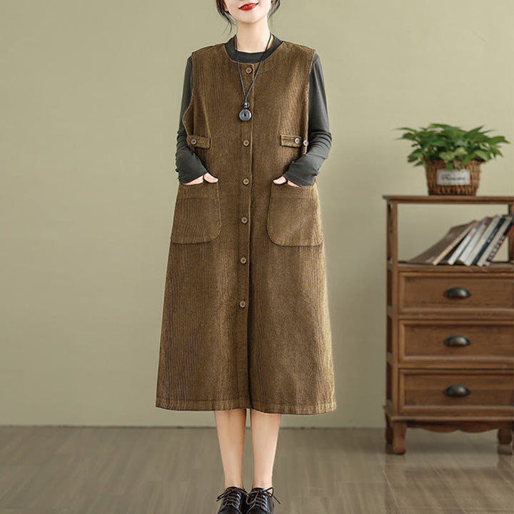 Buddha Stonesピュア コロ ボタン ノースリーブ ミディドレス ポケット付き - シエナ - US8-10，UK/AU12-14，EU40-42 (2XL) - image 0