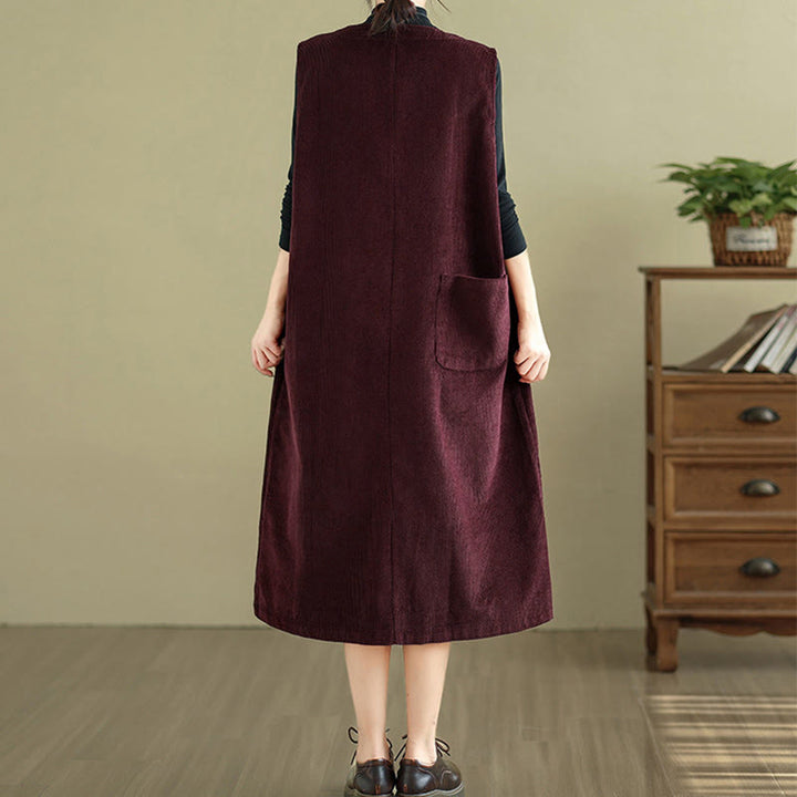 Buddha Stonesピュア コロ ボタン ノースリーブ ミディドレス ポケット付き - image 19