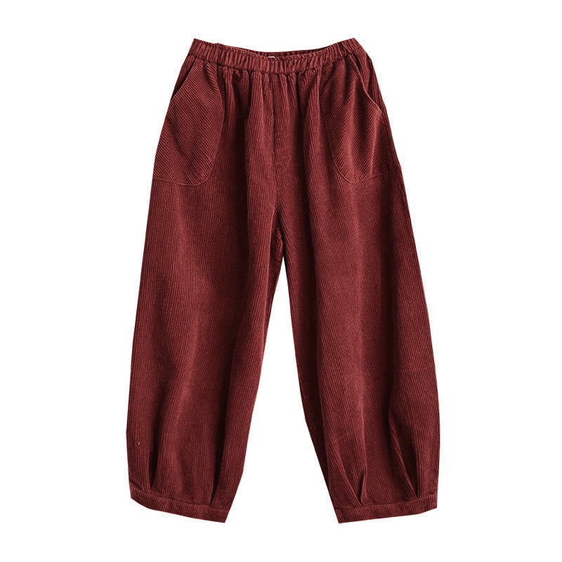 Buddha Stones無地 伸縮性ウエストバンドデザイン レディース コーデュロイ ハーレムパンツ ポケット付き - image 21