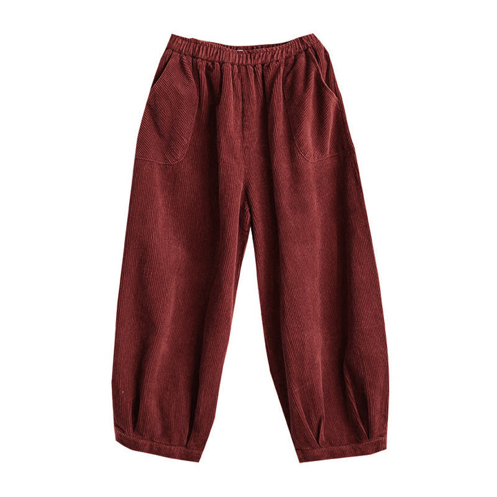 Buddha Stones無地 伸縮性ウエストバンドデザイン レディース コーデュロイ ハーレムパンツ ポケット付き - image 21