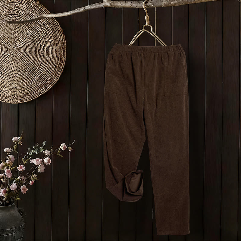 Buddha Stonesレディース 通勤用 ピュアカラー コーデュロイパンツ ポケット付き - image 2