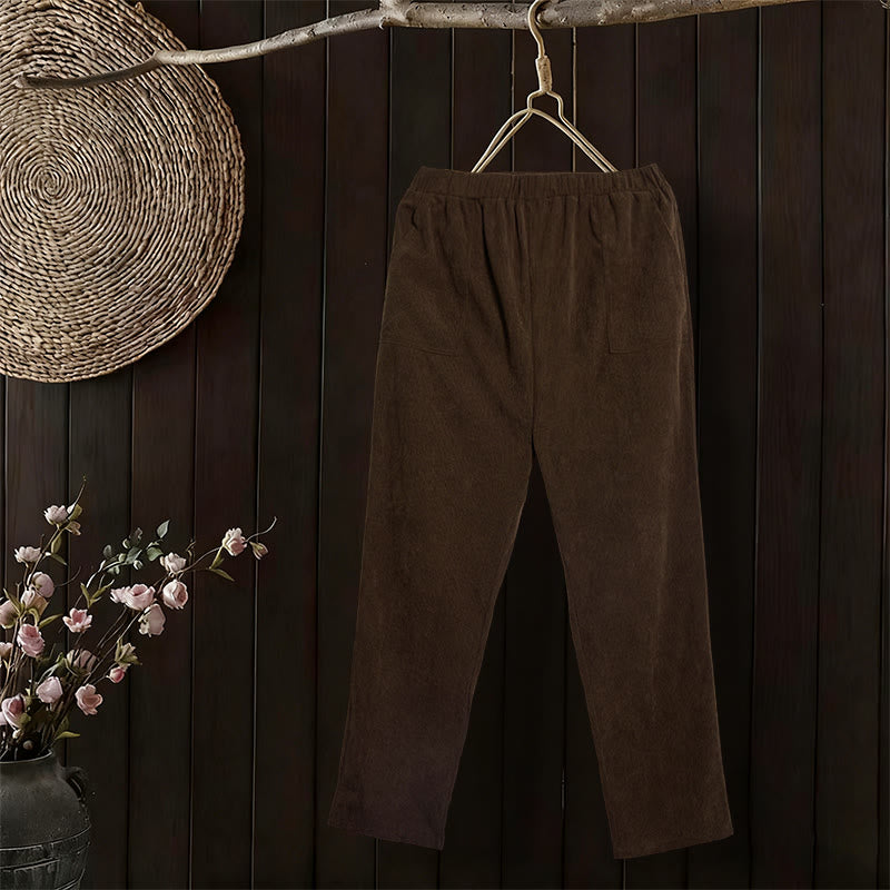 Buddha Stonesレディース 通勤用 ピュアカラー コーデュロイパンツ ポケット付き - サドルブラウン - US16、 UK/AU20、 EU48 (3XL) - image 0