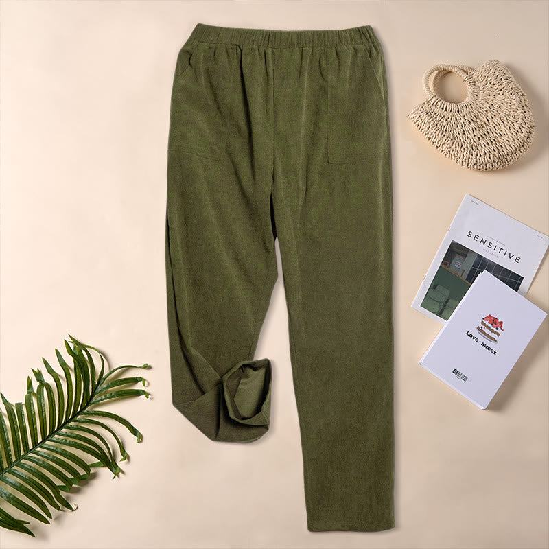 Buddha Stonesレディース 通勤用 ピュアカラー コーデュロイパンツ ポケット付き - オリーブドラブ - US16、 UK/AU20、 EU48 (3XL) - image 23