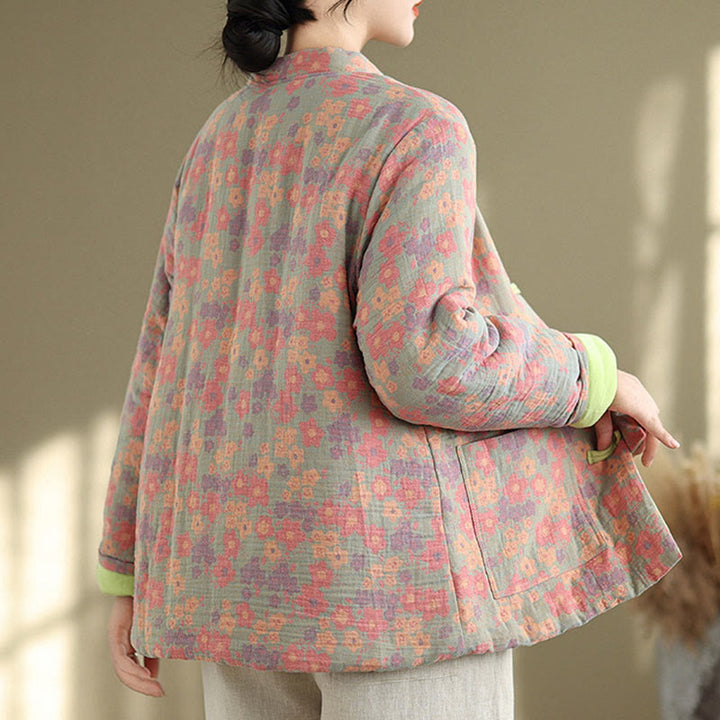 Buddha Stonesレディース 冬用 厚手コットン 花柄 長袖 ジャケット ポケット付き - image 5