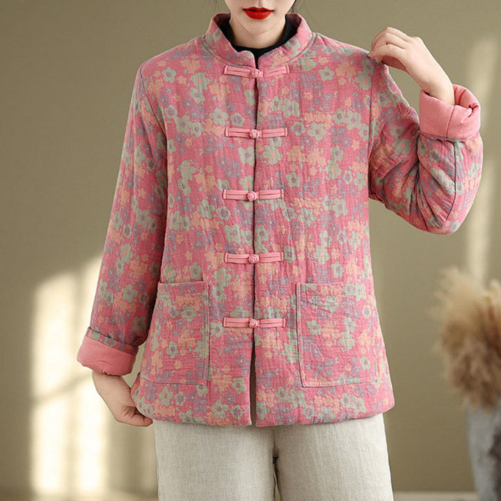 Buddha Stonesレディース 冬用 厚手コットン 花柄 長袖 ジャケット ポケット付き - image 10