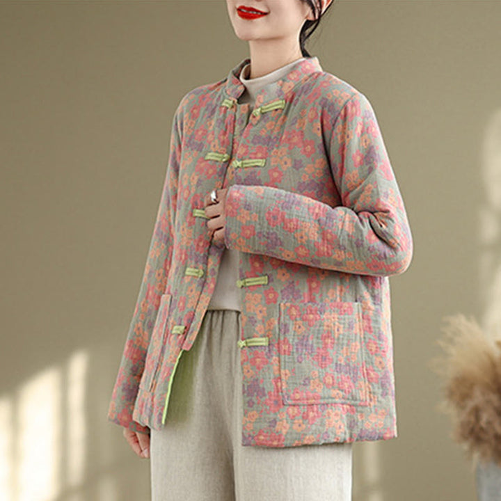 Buddha Stonesレディース 冬用 厚手コットン 花柄 長袖 ジャケット ポケット付き - image 3