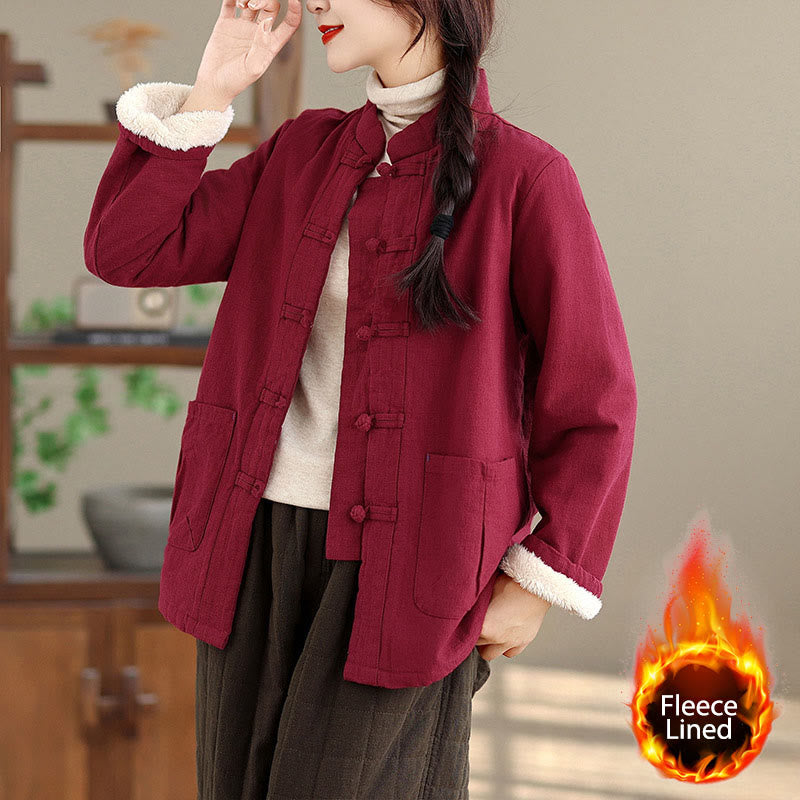 Buddha Stonesレディース 無地 コットンパッド ボタンデザイン 長袖 サーマルジャケット ポケット付き - ダークレッド - US14、 UK/AU18、 EU46 (2XL) - image 0