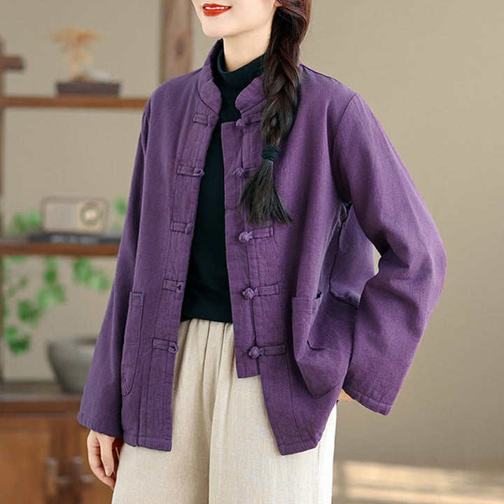 Buddha Stonesレディース 無地 コットンパッド ボタンデザイン 長袖 サーマルジャケット ポケット付き - image 9