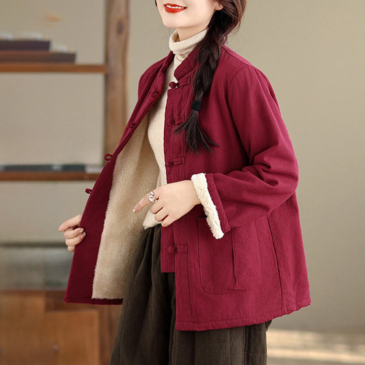 Buddha Stonesレディース 無地 コットンパッド ボタンデザイン 長袖 サーマルジャケット ポケット付き - image 2