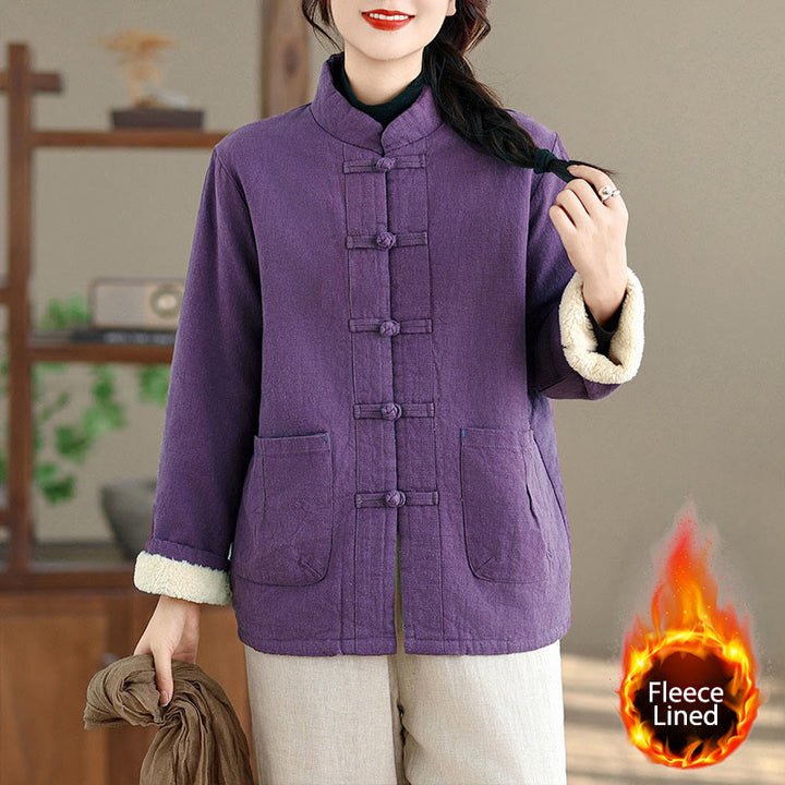 Buddha Stonesレディース 無地 コットンパッド ボタンデザイン 長袖 サーマルジャケット ポケット付き - ダークバイオレット - US14、 UK/AU18、 EU46 (2XL) - image 8