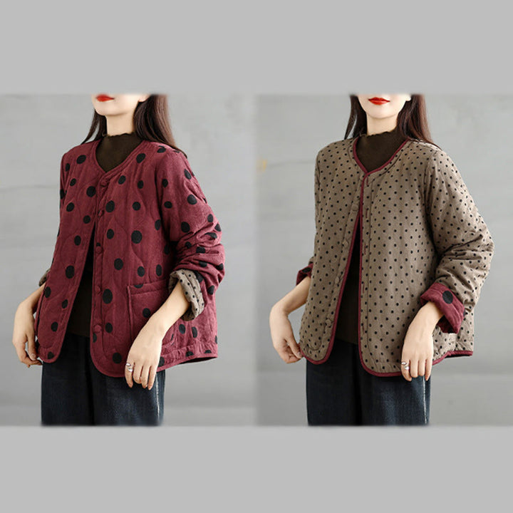 Buddha Stonesレディース リバーシブルデザイン ドット柄 長袖 サーマルコットンジャケット ポケット付き - image 17