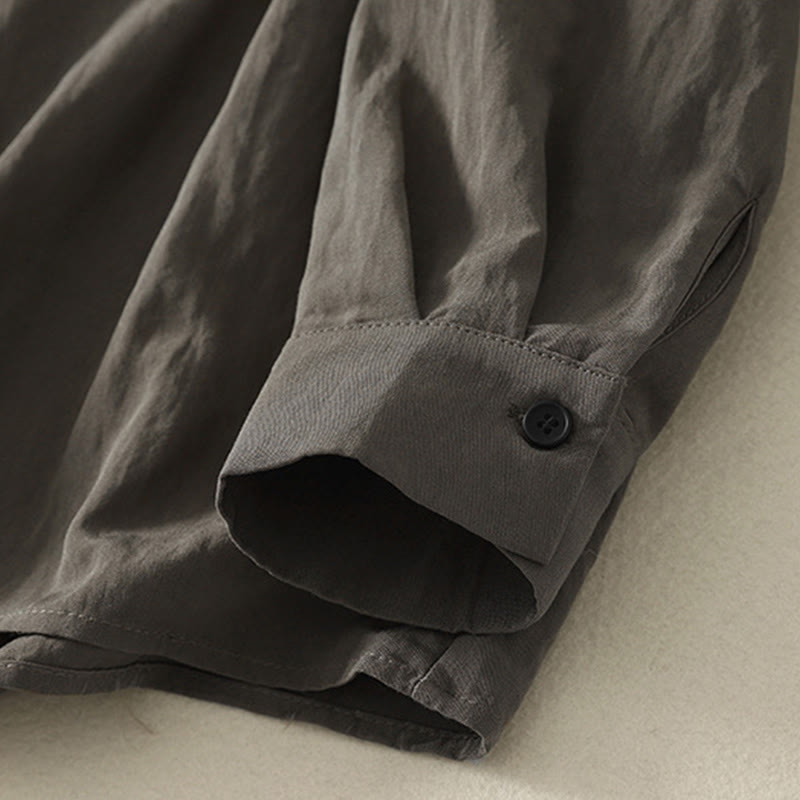 Buddha Stones秋スタンドカラー中国風フロッグボタンシンプルデザイン長袖レディースコットンシャツ - image 8