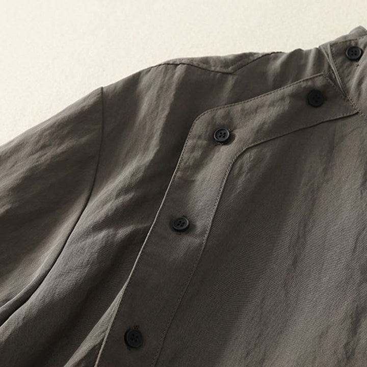 Buddha Stones秋スタンドカラー中国風フロッグボタンシンプルデザイン長袖レディースコットンシャツ - image 4