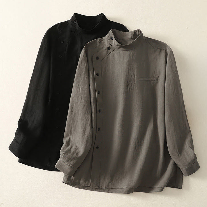 Buddha Stones秋スタンドカラー中国風フロッグボタンシンプルデザイン長袖レディースコットンシャツ - image 16