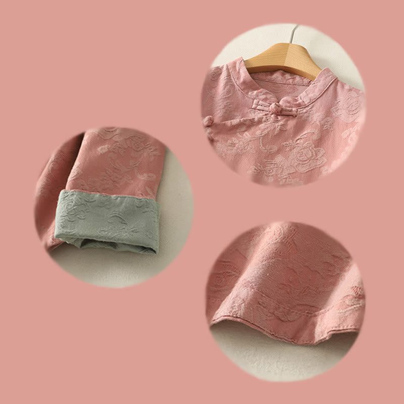 Buddha Stones春の無地ジャカードデザイン レディース コットン 禅 長袖シャツ - image 20